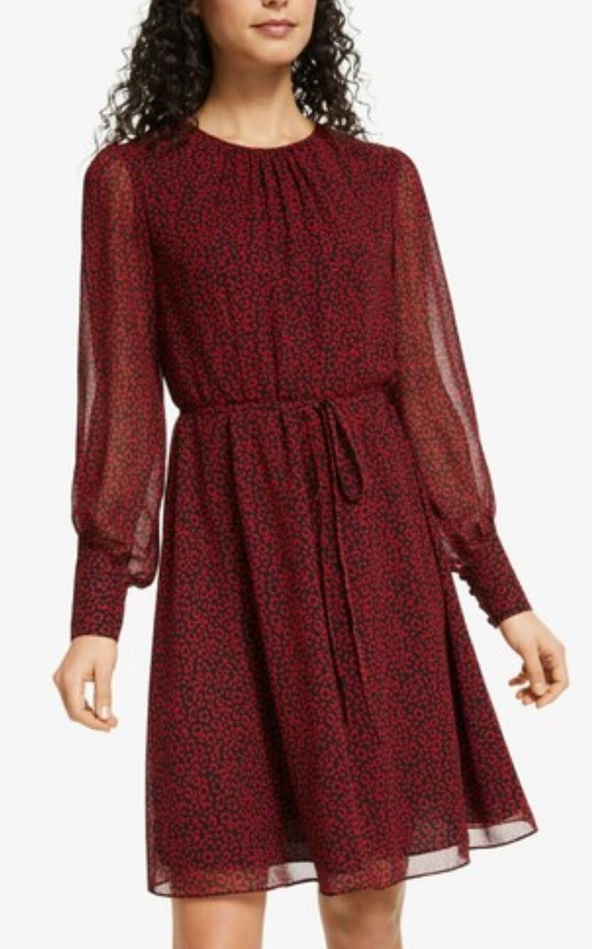 Boden Blossom Leopard Print Long Sleeve Belted Dress Poinsettia Plus Size 20